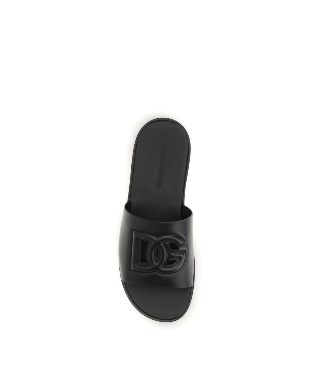 DOLCE&GABBANA Черные кожаные шлепанцы, фото 4