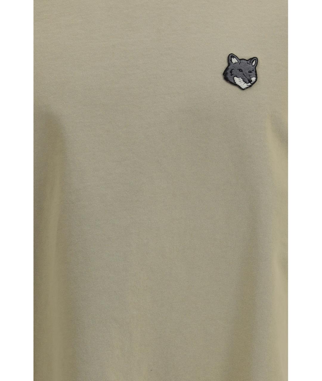 MAISON KITSUNE Хаки хлопковая футболка, фото 3
