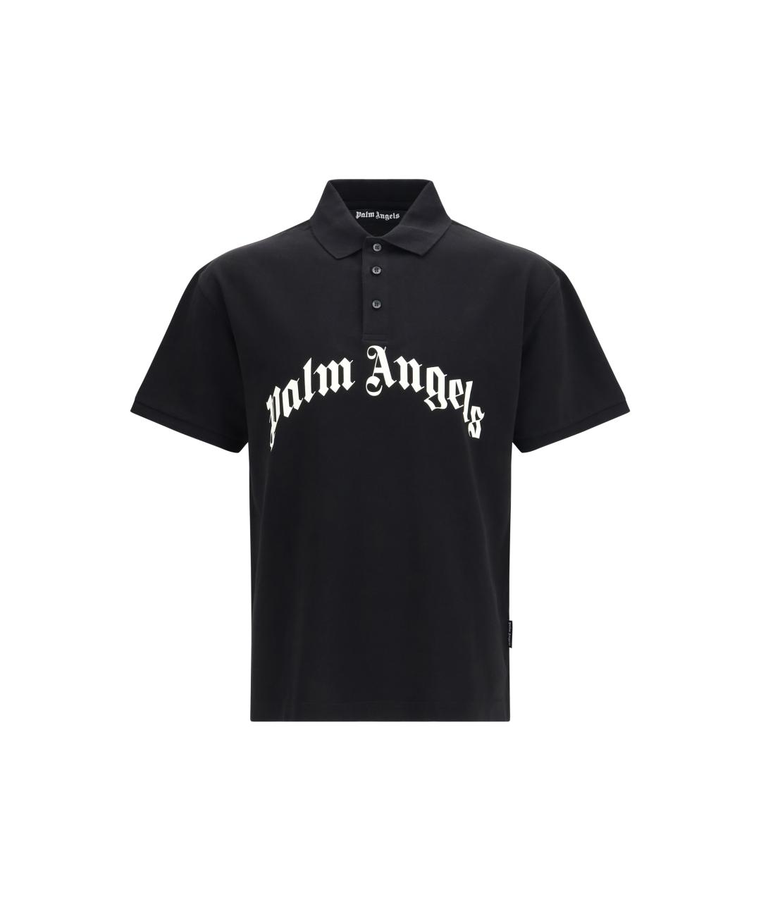 PALM ANGELS Черное хлопковое поло с коротким рукавом, фото 1