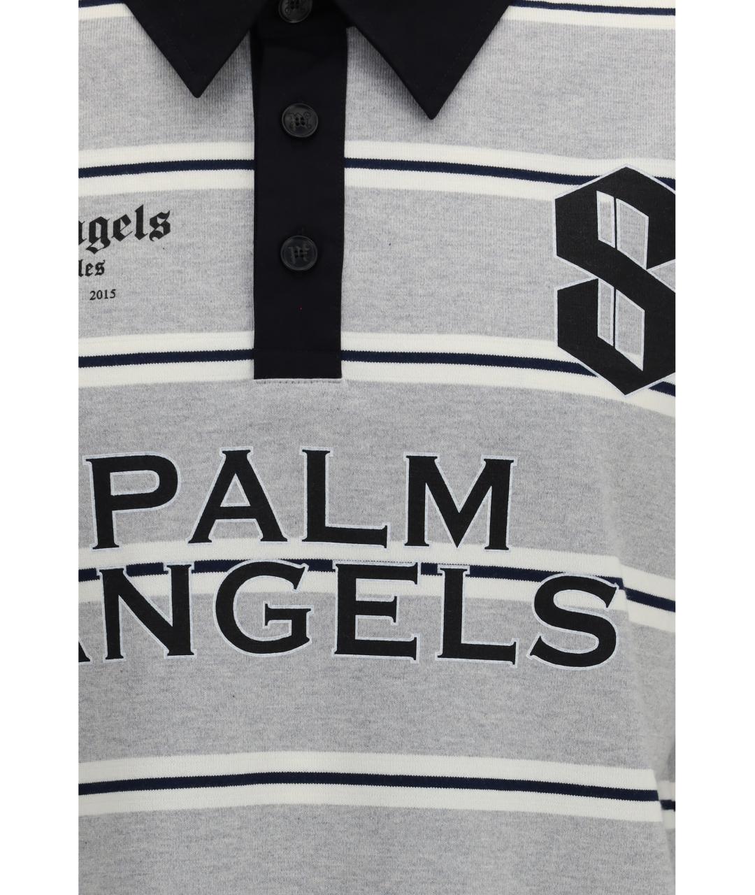 PALM ANGELS Серое хлопковое поло с коротким рукавом, фото 3
