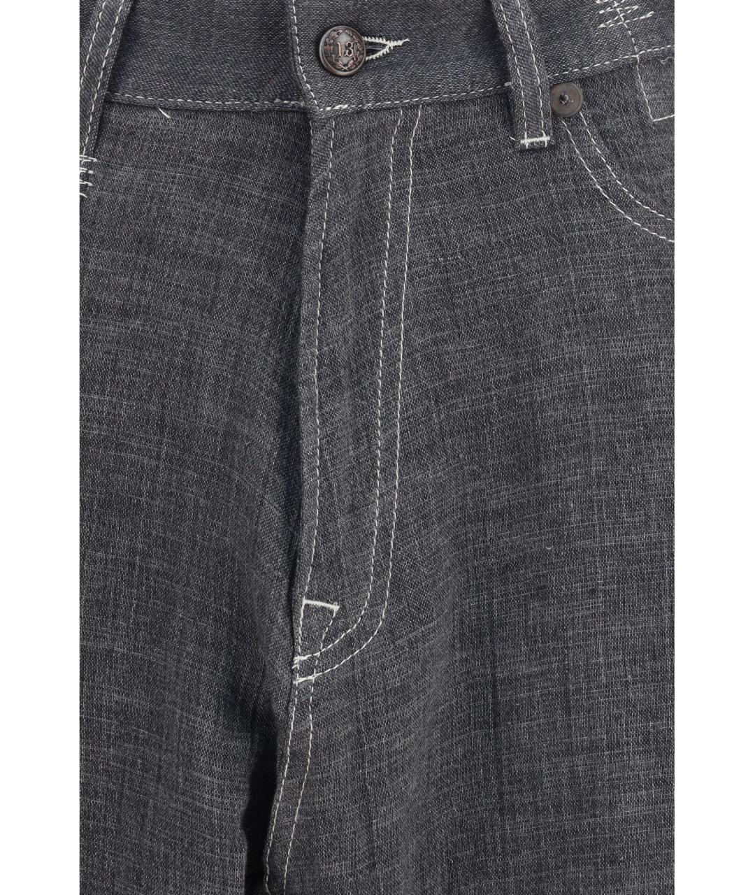 R13 Серые хлопко-леновые прямые джинсы, фото 3