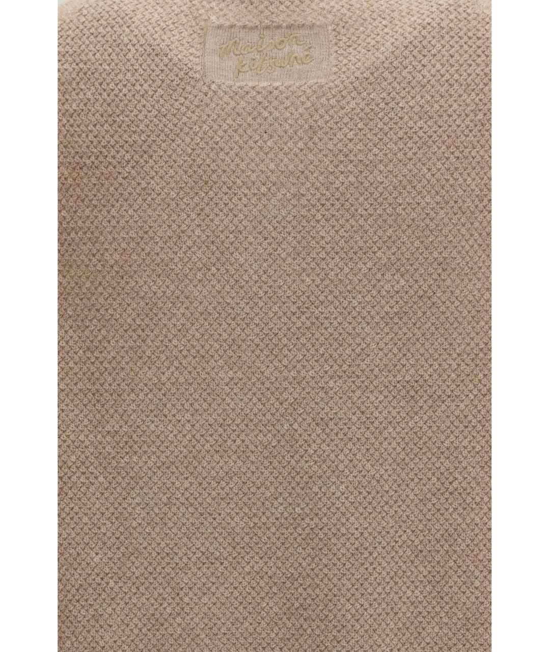 MAISON KITSUNE Бежевое хлопко-шерстяное поло с коротким рукавом, фото 3