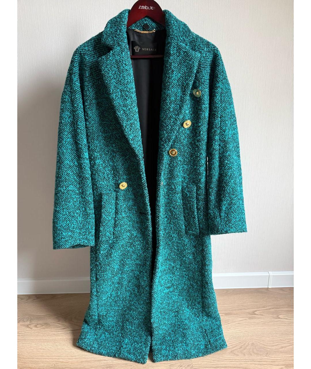 VERSACE Бирюзовое шерстяное пальто, фото 6