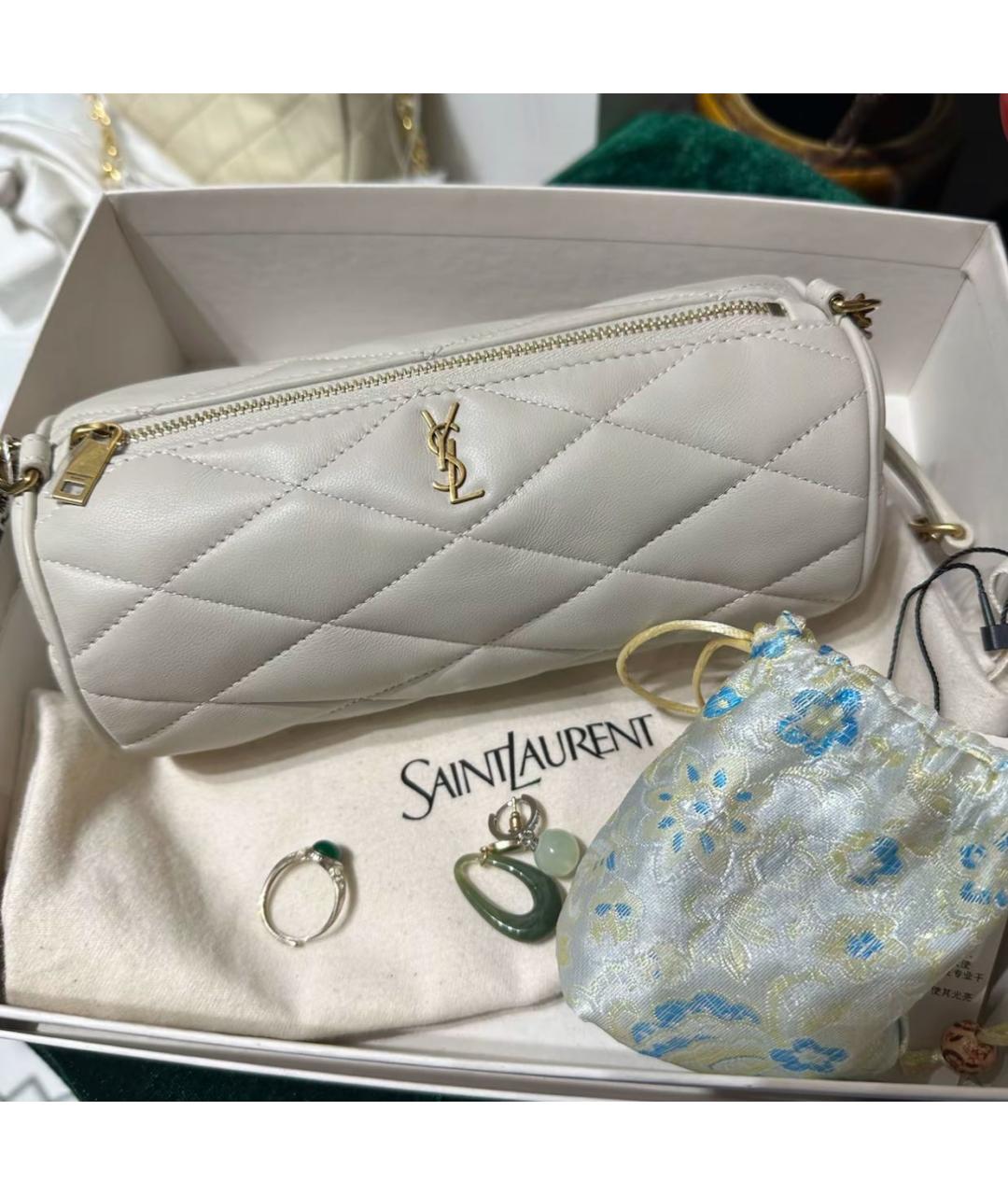 SAINT LAURENT Бежевая кожаная сумка с короткими ручками, фото 3