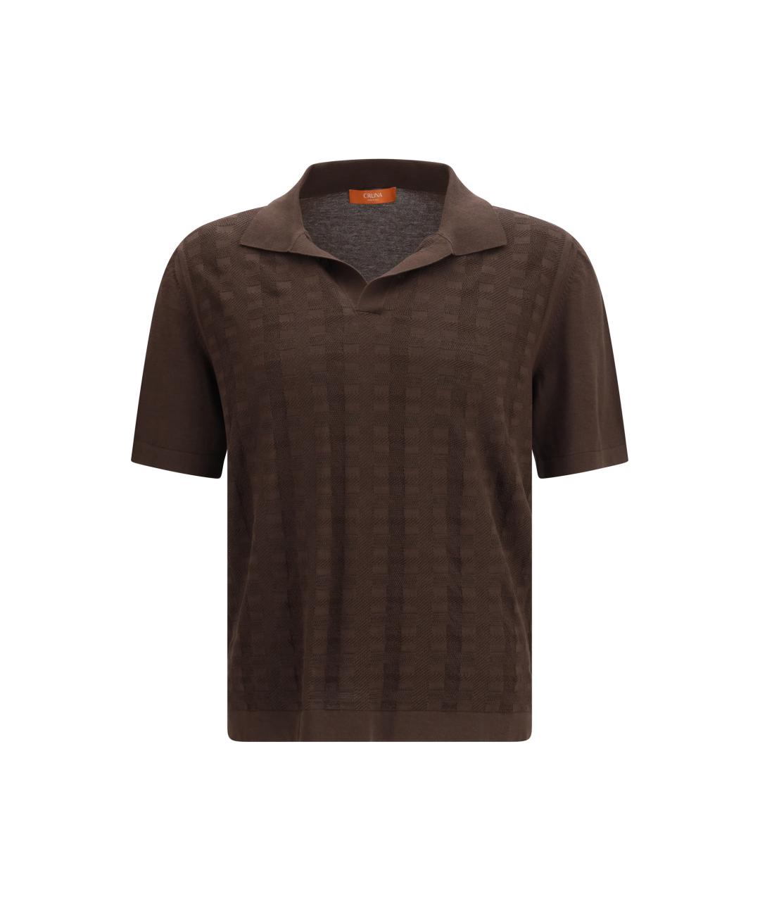 Cruna Коричневое хлопковое поло с коротким рукавом, фото 1