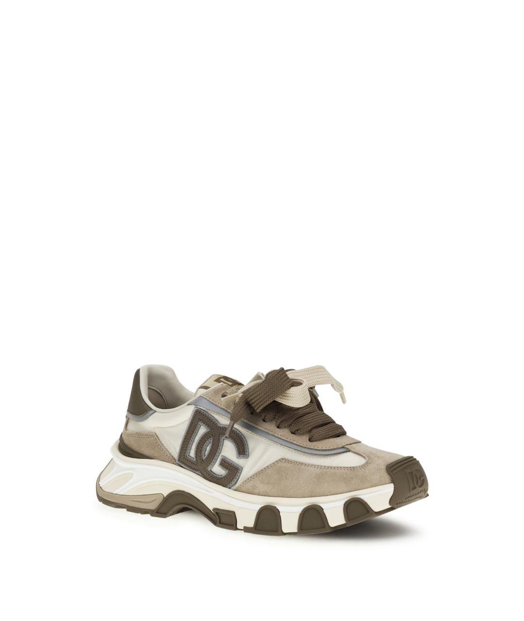 DOLCE&GABBANA Бежевые кожаные низкие кроссовки / кеды, фото 2