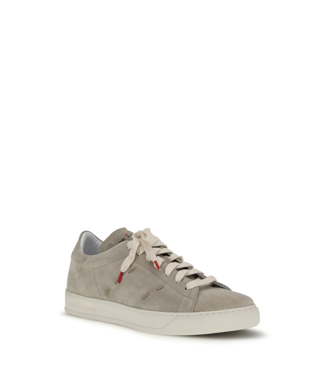 KITON Бежевые замшевые низкие кроссовки / кеды, фото 2