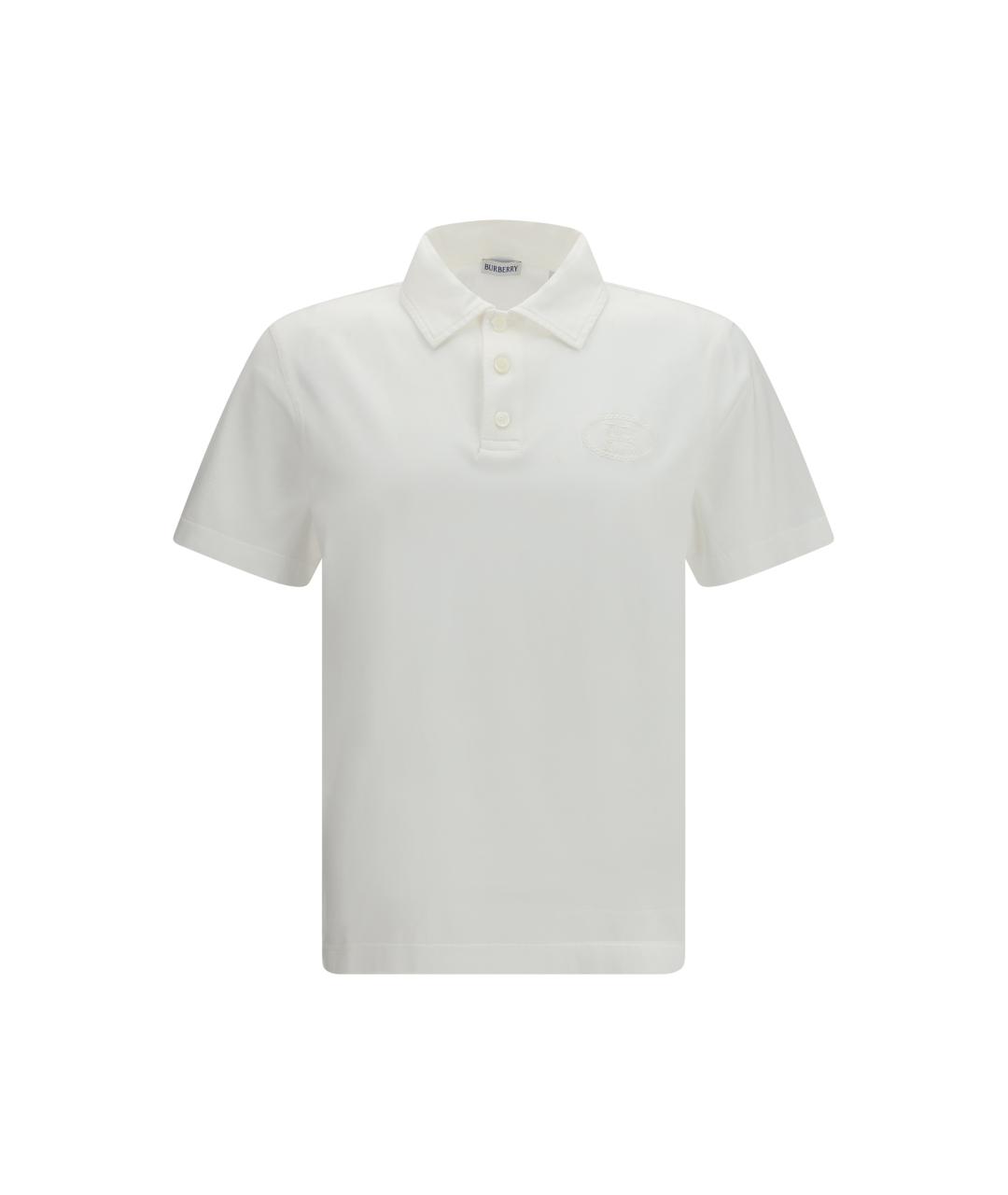 BURBERRY Белое хлопковое поло с коротким рукавом, фото 4
