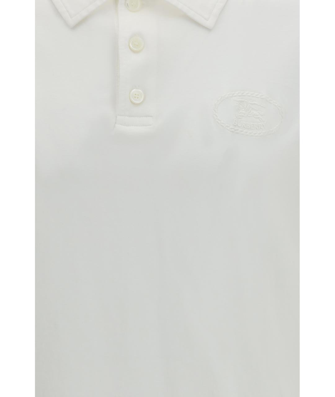 BURBERRY Белое хлопковое поло с коротким рукавом, фото 3