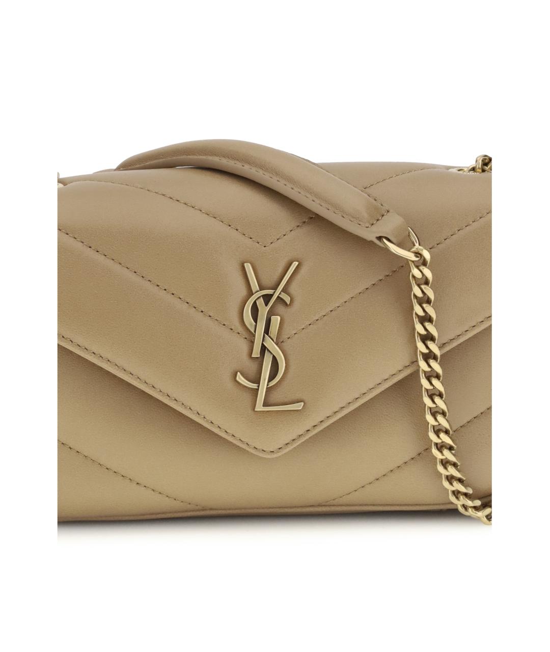 SAINT LAURENT Бежевая кожаная сумка через плечо, фото 4