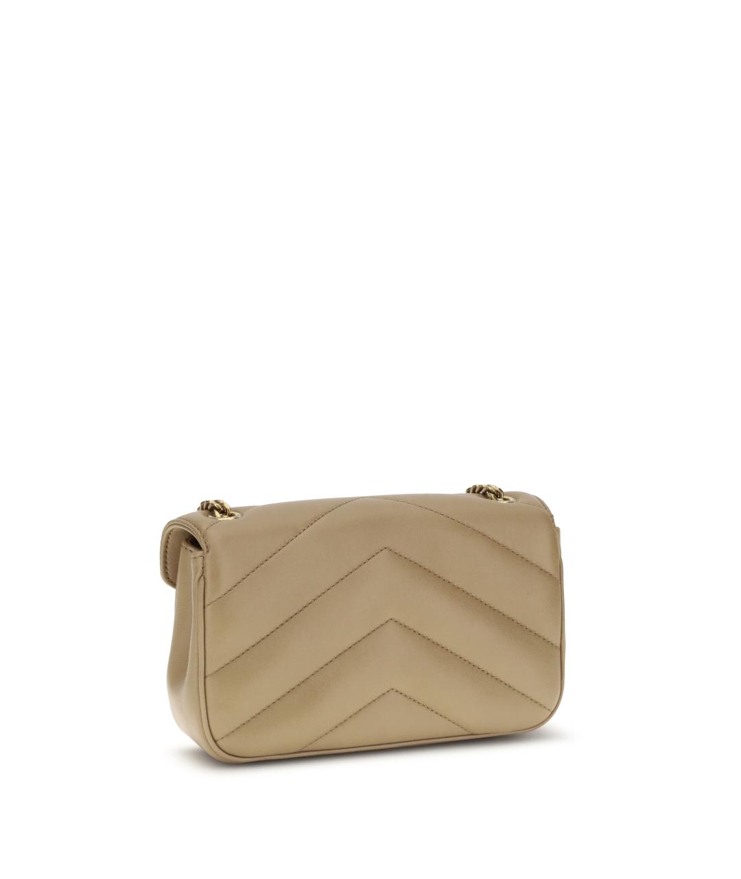 SAINT LAURENT Бежевая кожаная сумка через плечо, фото 3