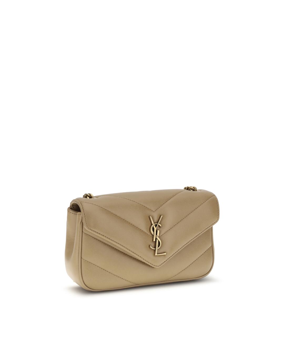 SAINT LAURENT Бежевая кожаная сумка через плечо, фото 2