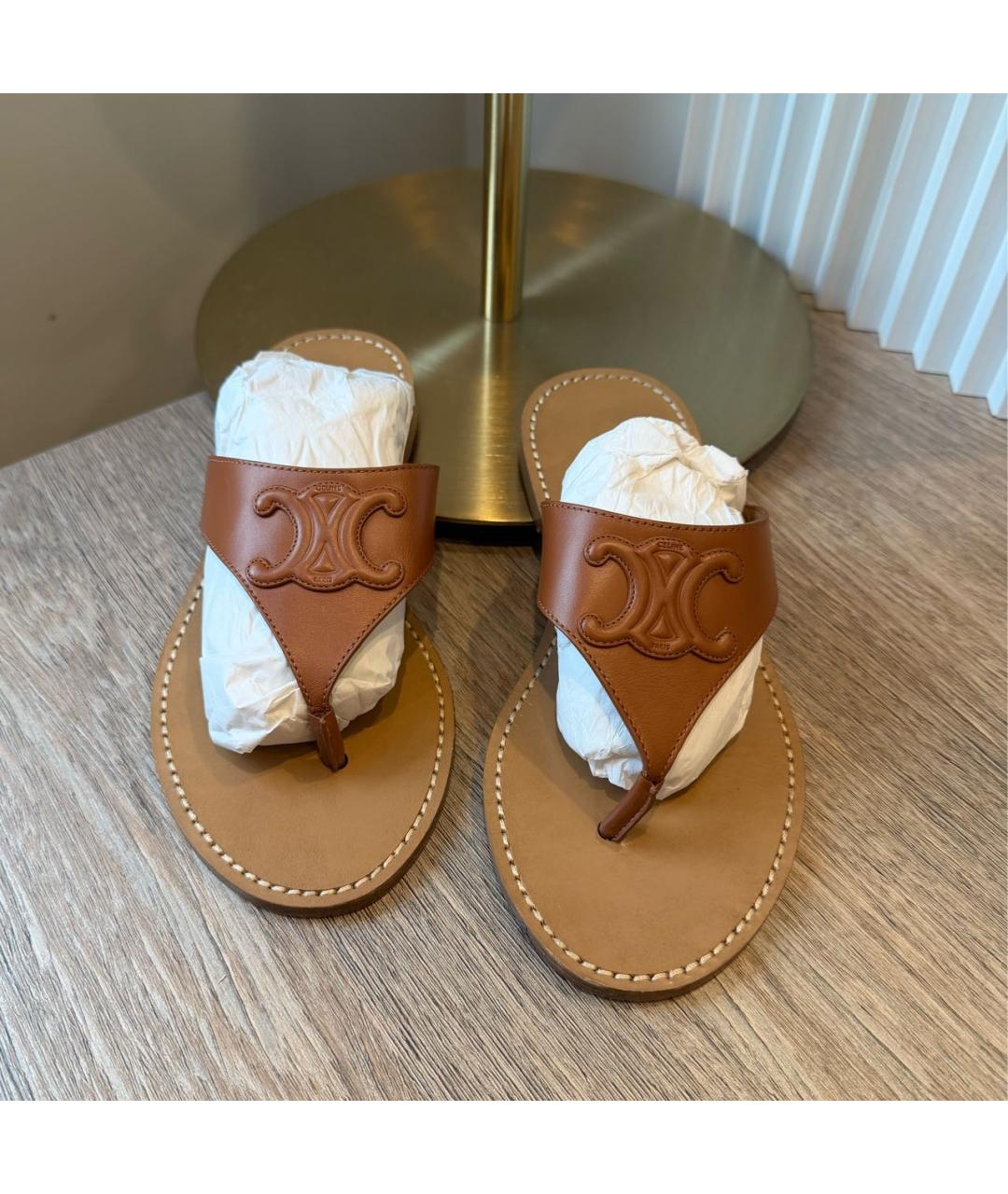 CELINE Коричневые кожаные шлепанцы, фото 8