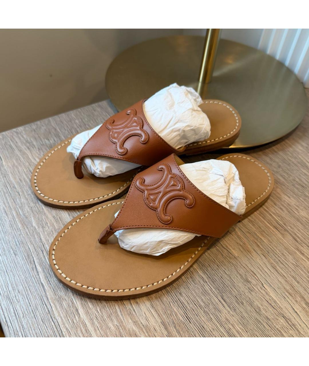 CELINE Коричневые кожаные шлепанцы, фото 2