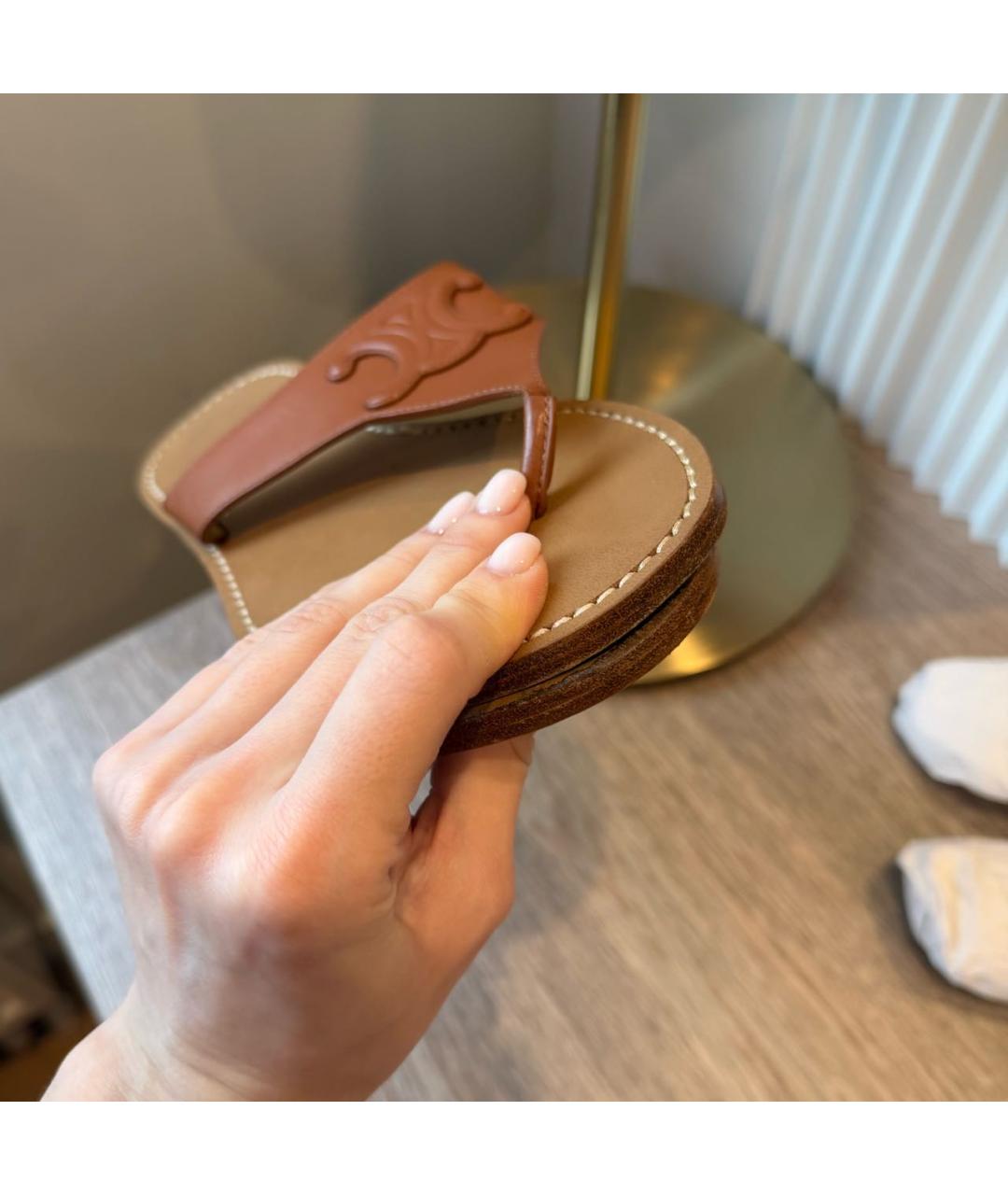 CELINE Коричневые кожаные шлепанцы, фото 4
