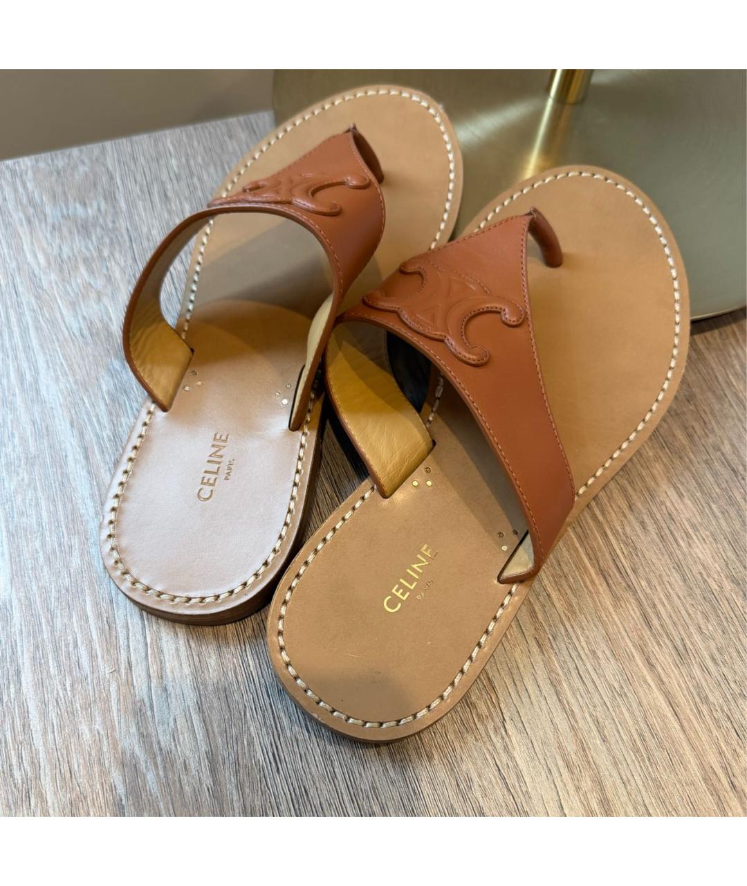 CELINE Коричневые кожаные шлепанцы, фото 3