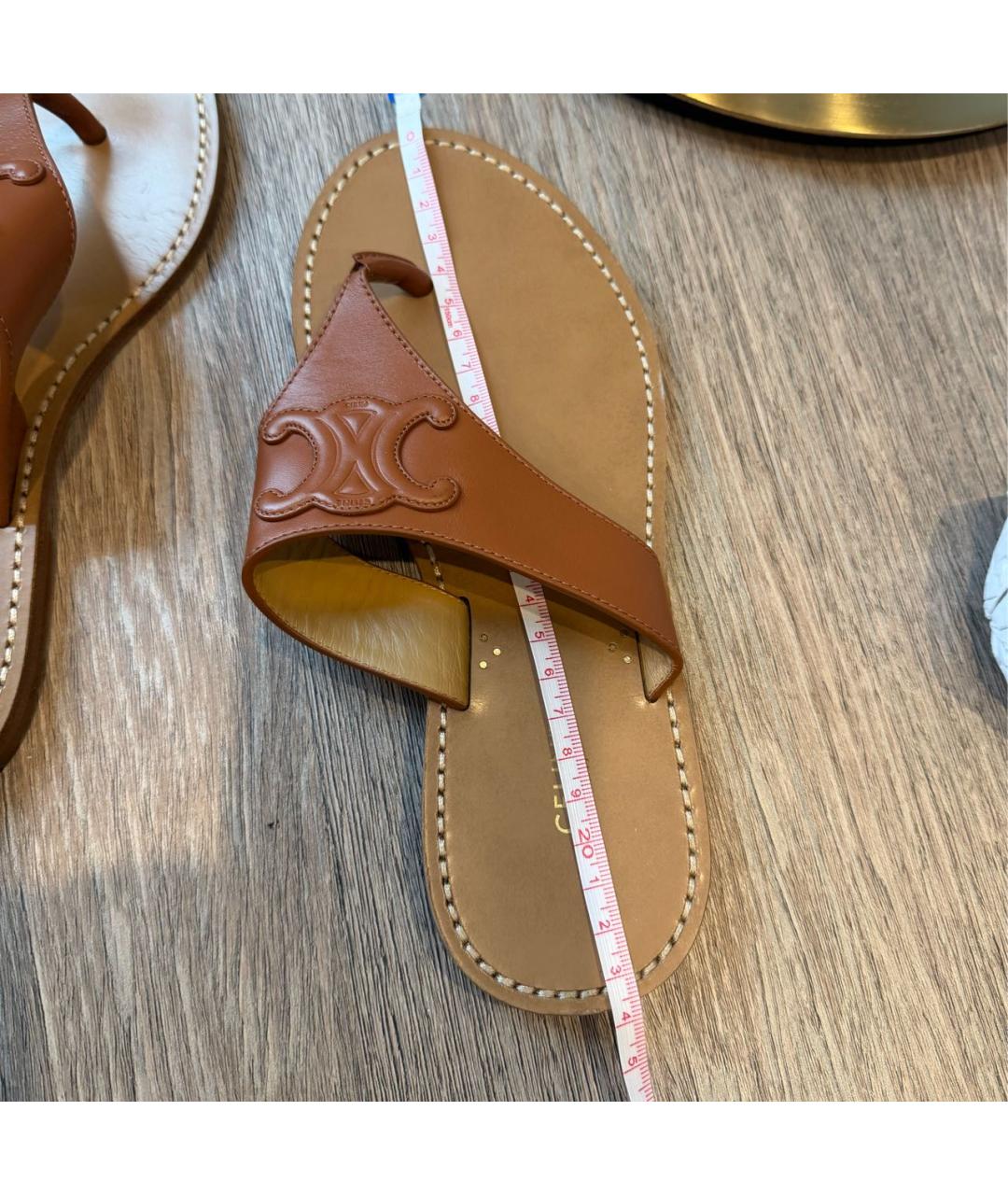 CELINE Коричневые кожаные шлепанцы, фото 7