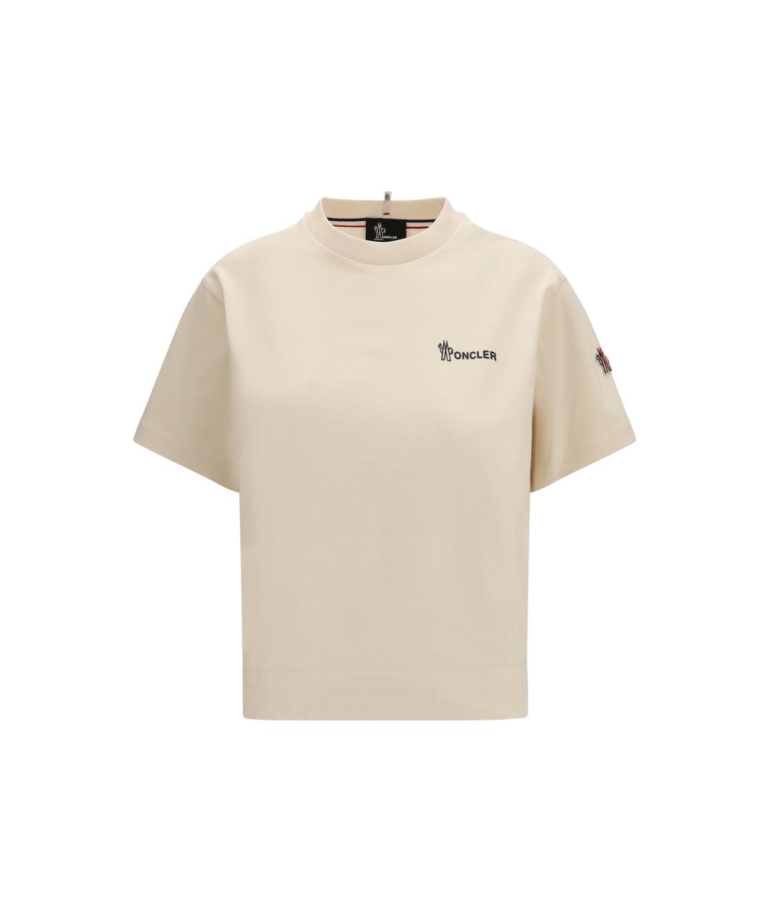MONCLER GRENOBLE Бежевая хлопковая футболка, фото 4