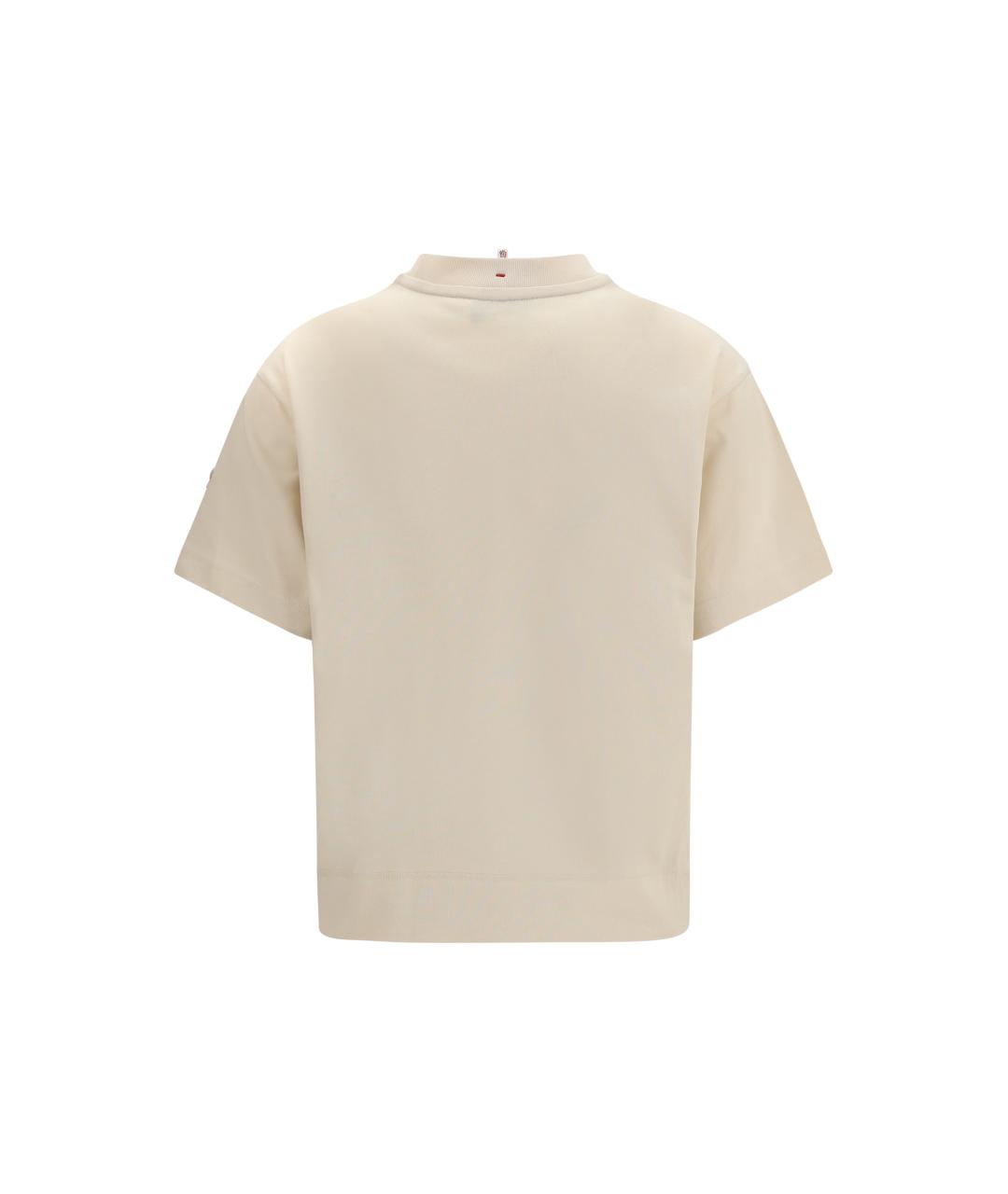 MONCLER GRENOBLE Бежевая хлопковая футболка, фото 2