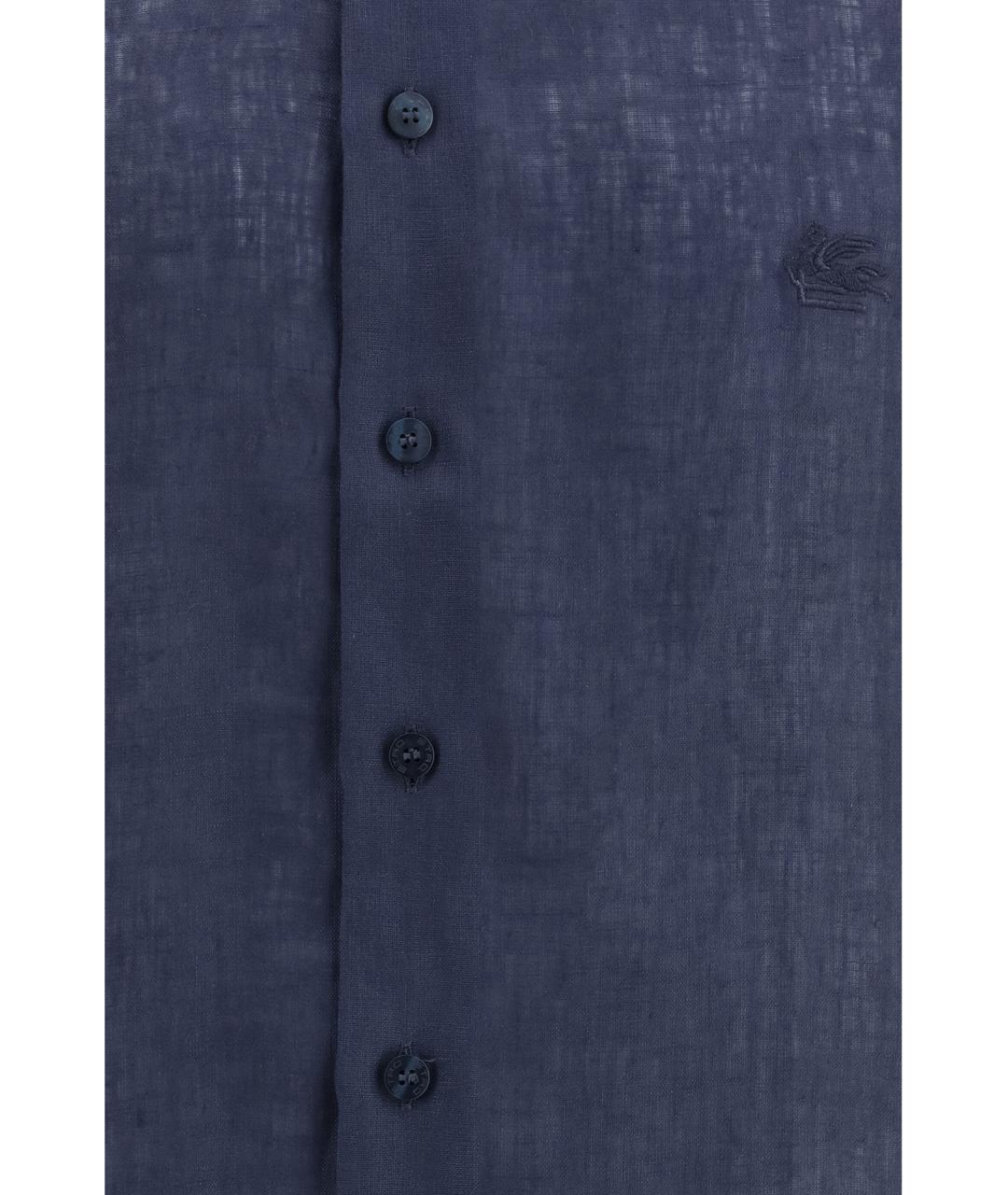 ETRO Темно-синяя льняная классическая рубашка, фото 3