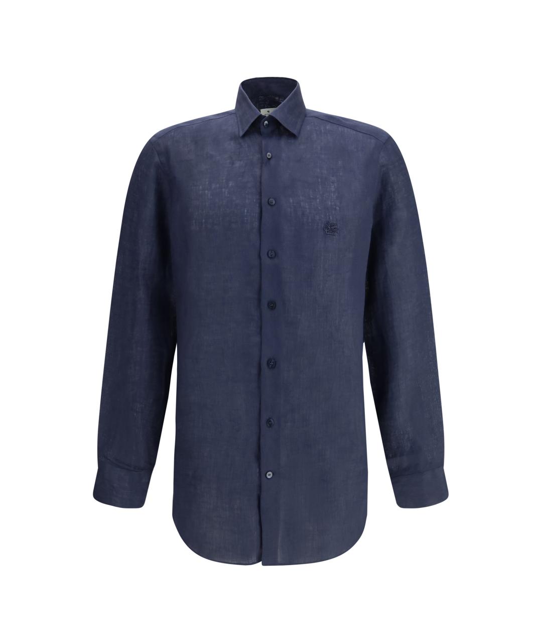 ETRO Темно-синяя льняная классическая рубашка, фото 1