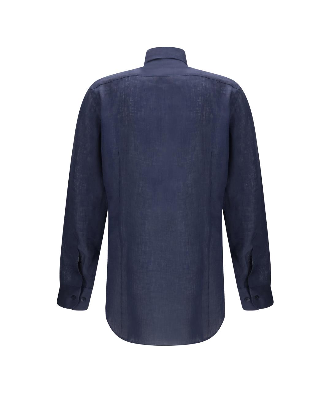 ETRO Темно-синяя льняная классическая рубашка, фото 2