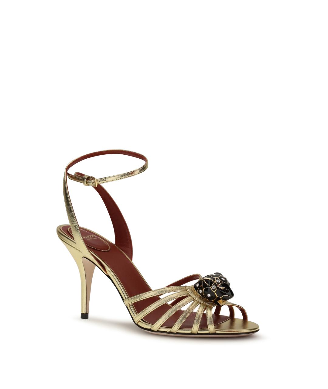 VALENTINO Золотые кожаные босоножки, фото 2