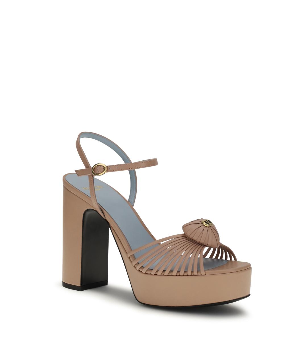 VALENTINO Бежевые кожаные босоножки, фото 2