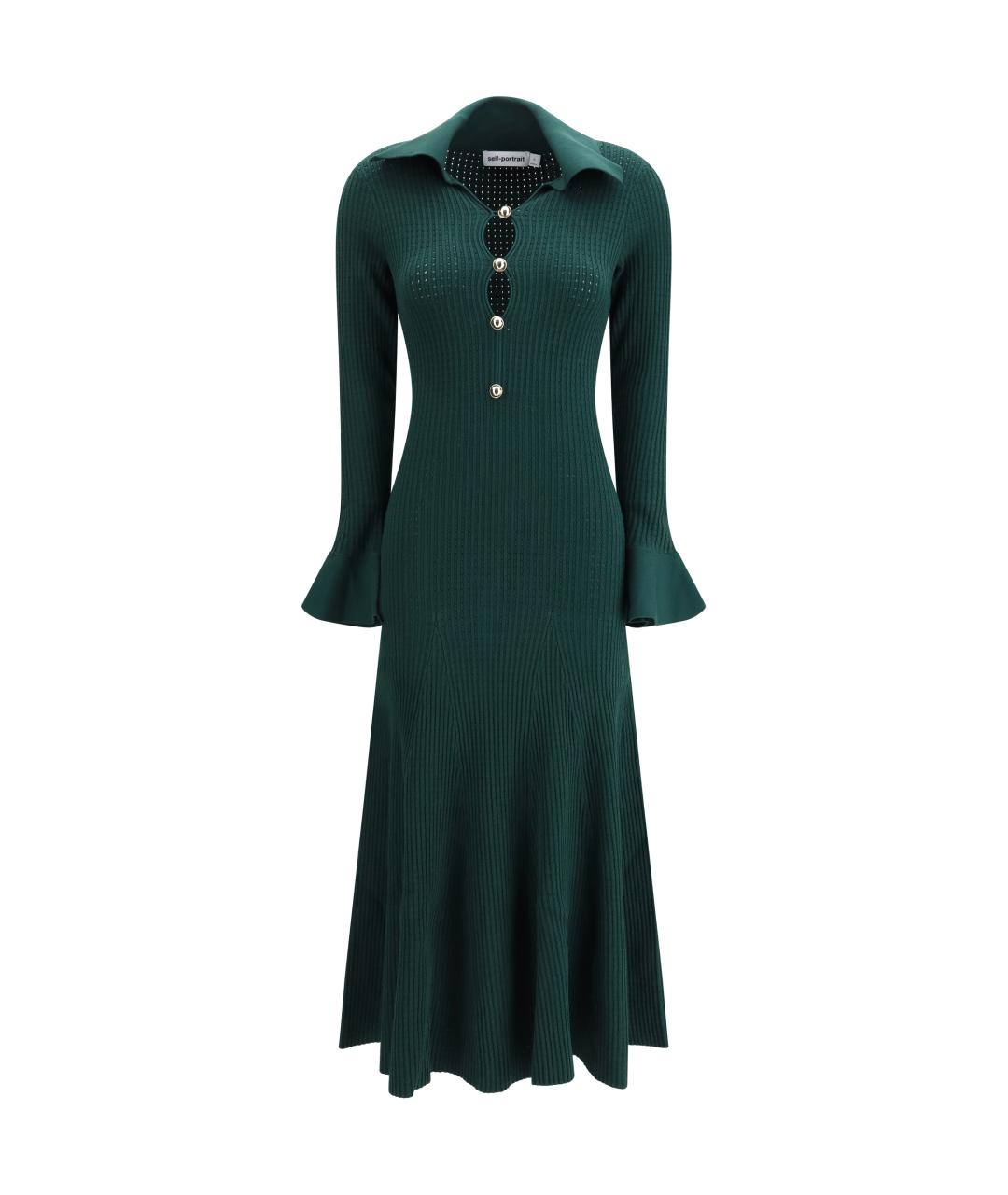 SELF-PORTRAIT Зеленые вискозное повседневное платье, фото 1