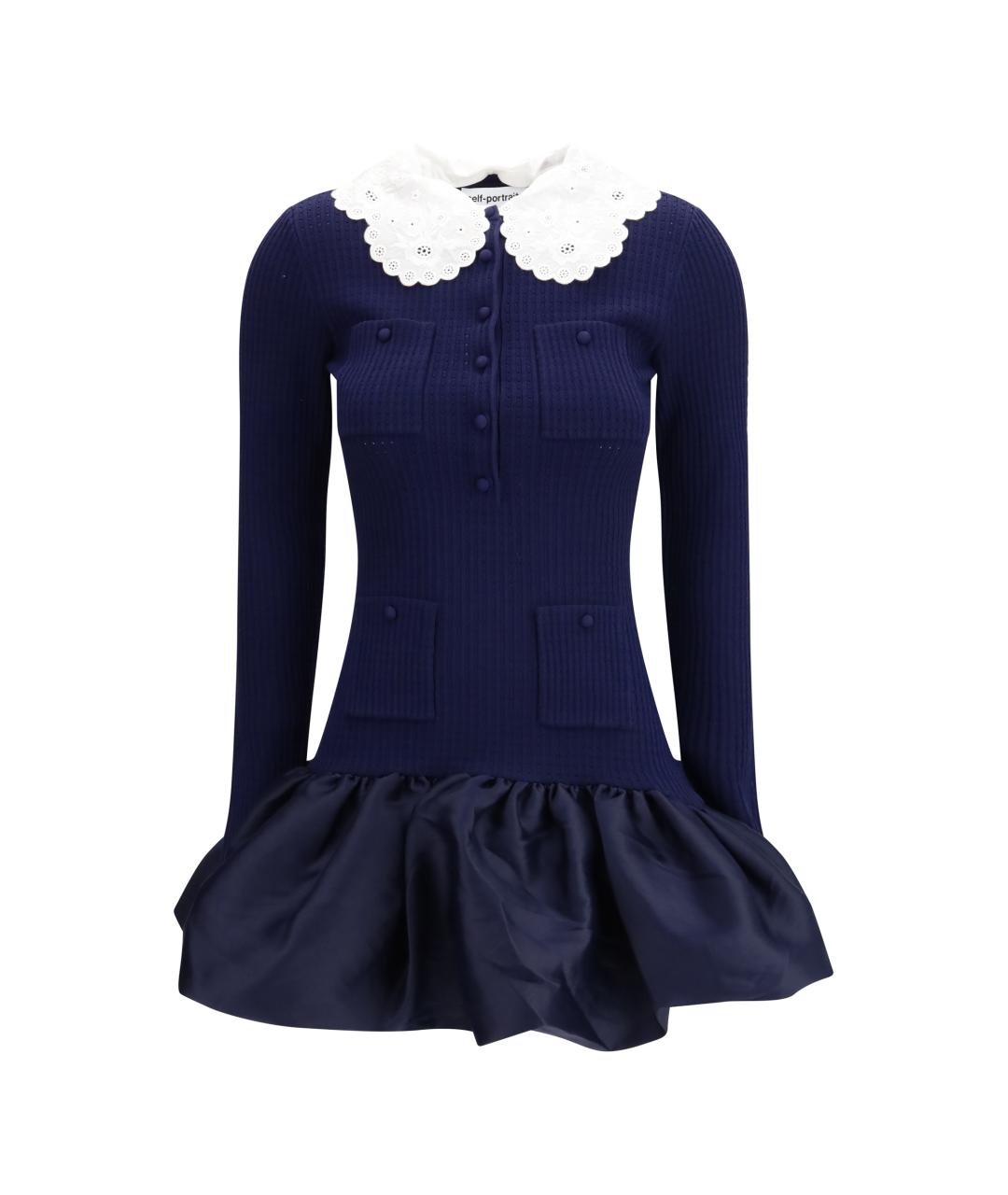 SELF-PORTRAIT Темно-синее вискозное повседневное платье, фото 1