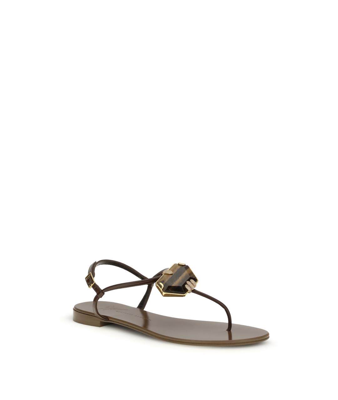 GIUSEPPE ZANOTTI DESIGN Коричневые кожаные сандалии, фото 2