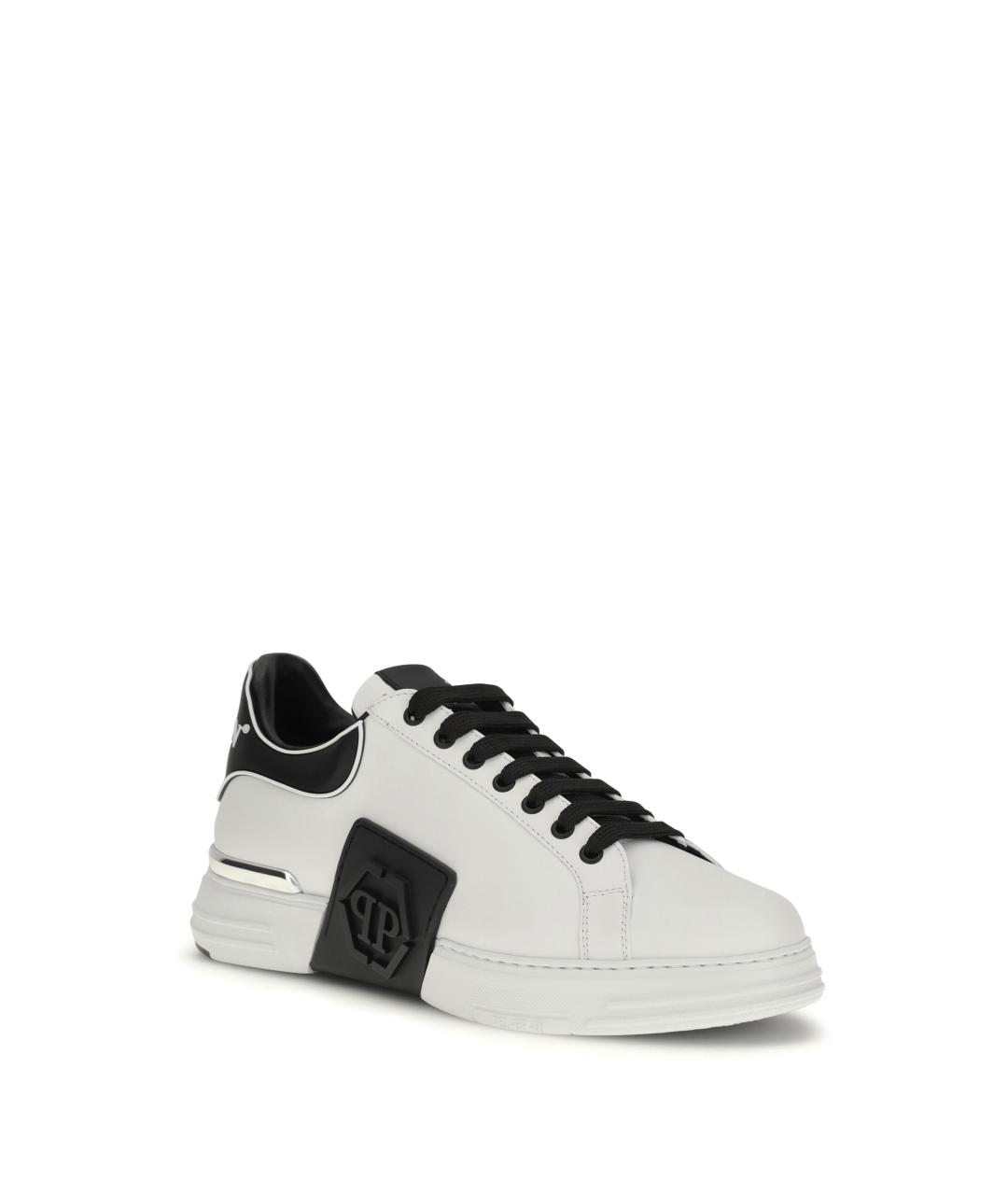 PHILIPP PLEIN Белые кожаные низкие кроссовки / кеды, фото 2