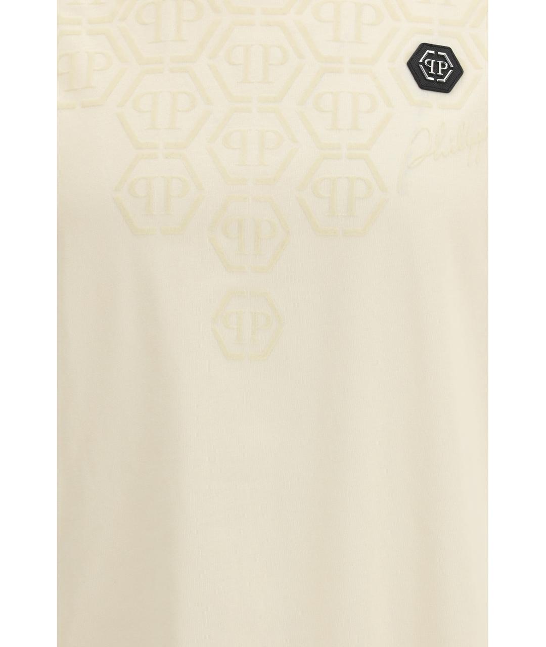PHILIPP PLEIN Бежевая хлопковая футболка, фото 3