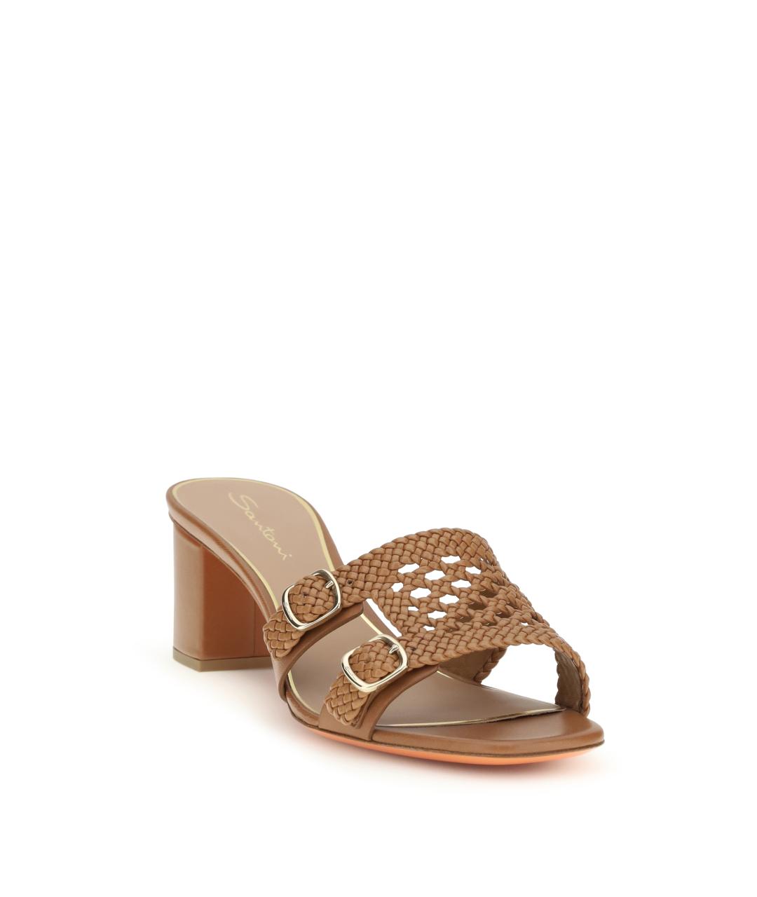 SANTONI Коричневые кожаные мюли, фото 2