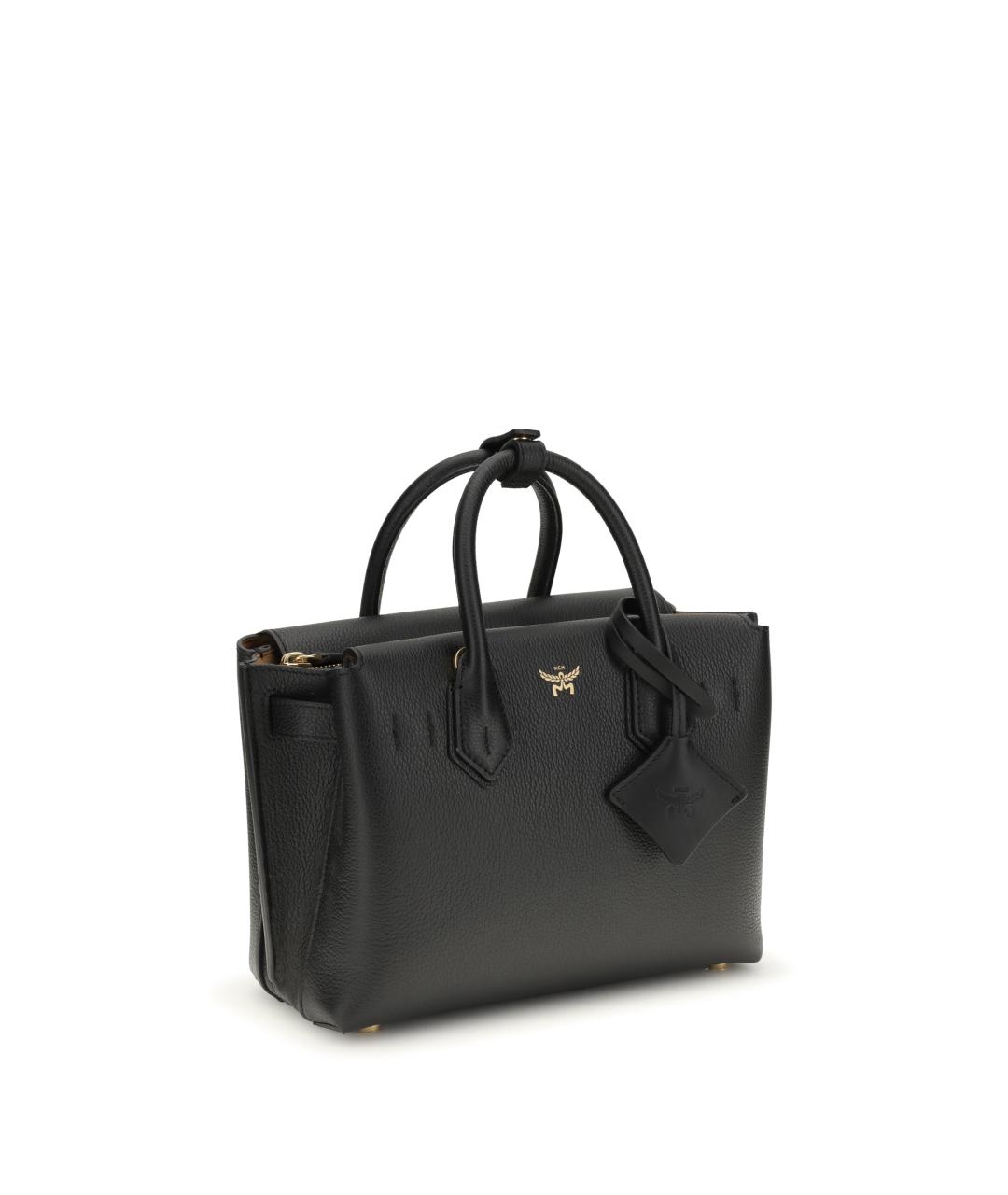 MCM Черная кожаная сумка с короткими ручками, фото 2