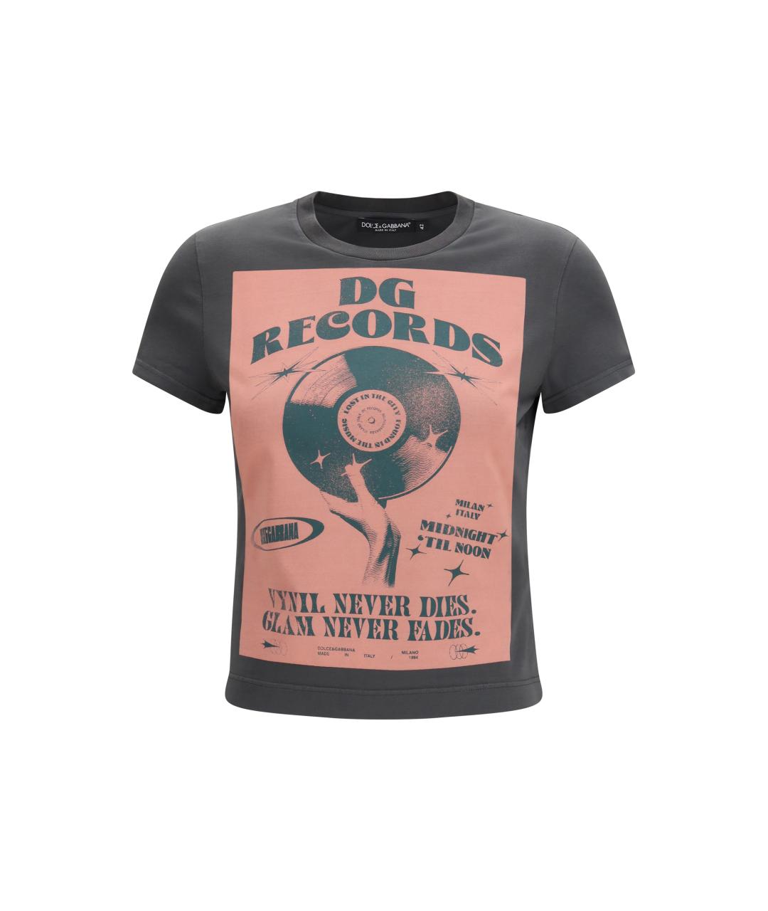 DOLCE&GABBANA Антрацитовая хлопко-эластановая футболка, фото 4