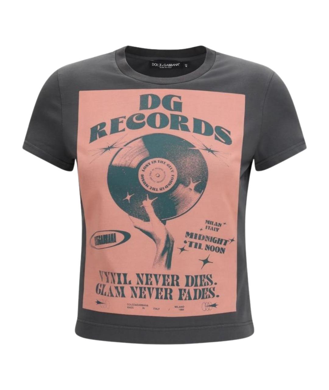 DOLCE&GABBANA Антрацитовая хлопко-эластановая футболка, фото 1