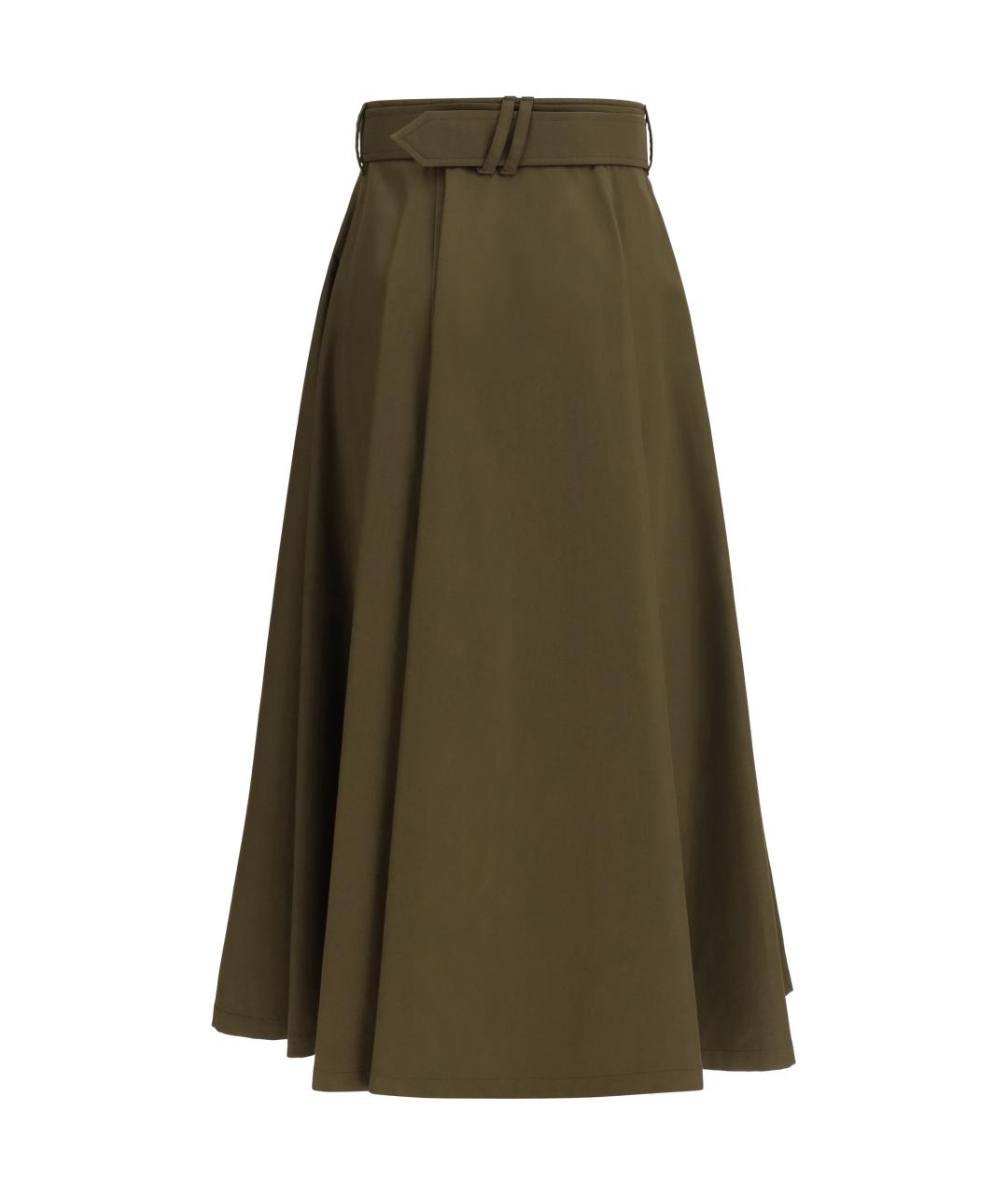 BURBERRY Хаки хлопковая юбка миди, фото 2