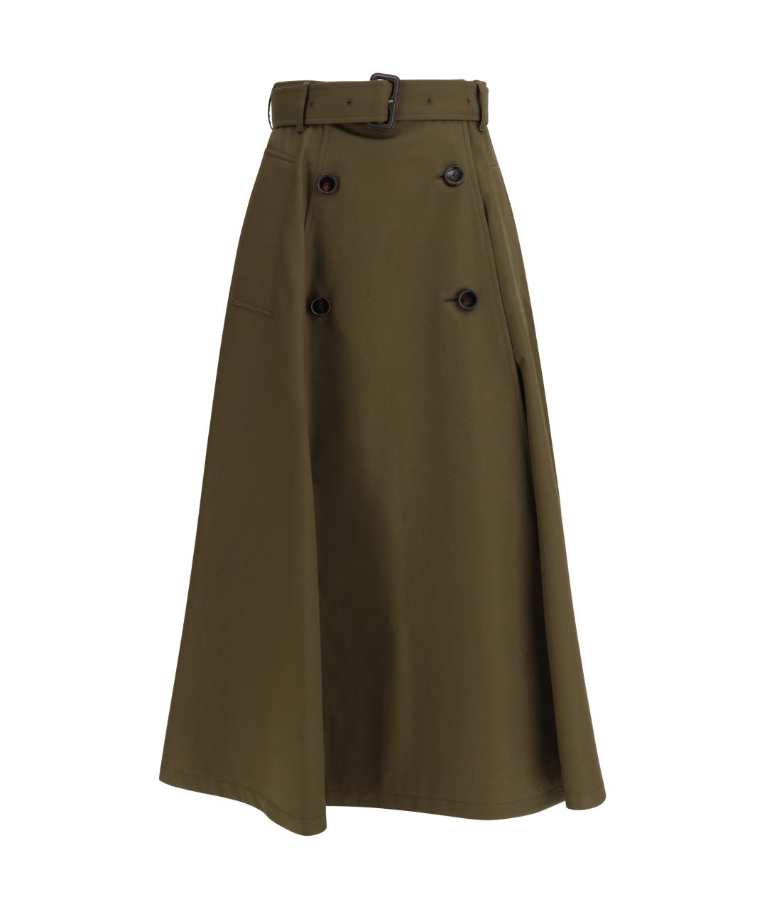 BURBERRY Хаки хлопковая юбка миди, фото 4