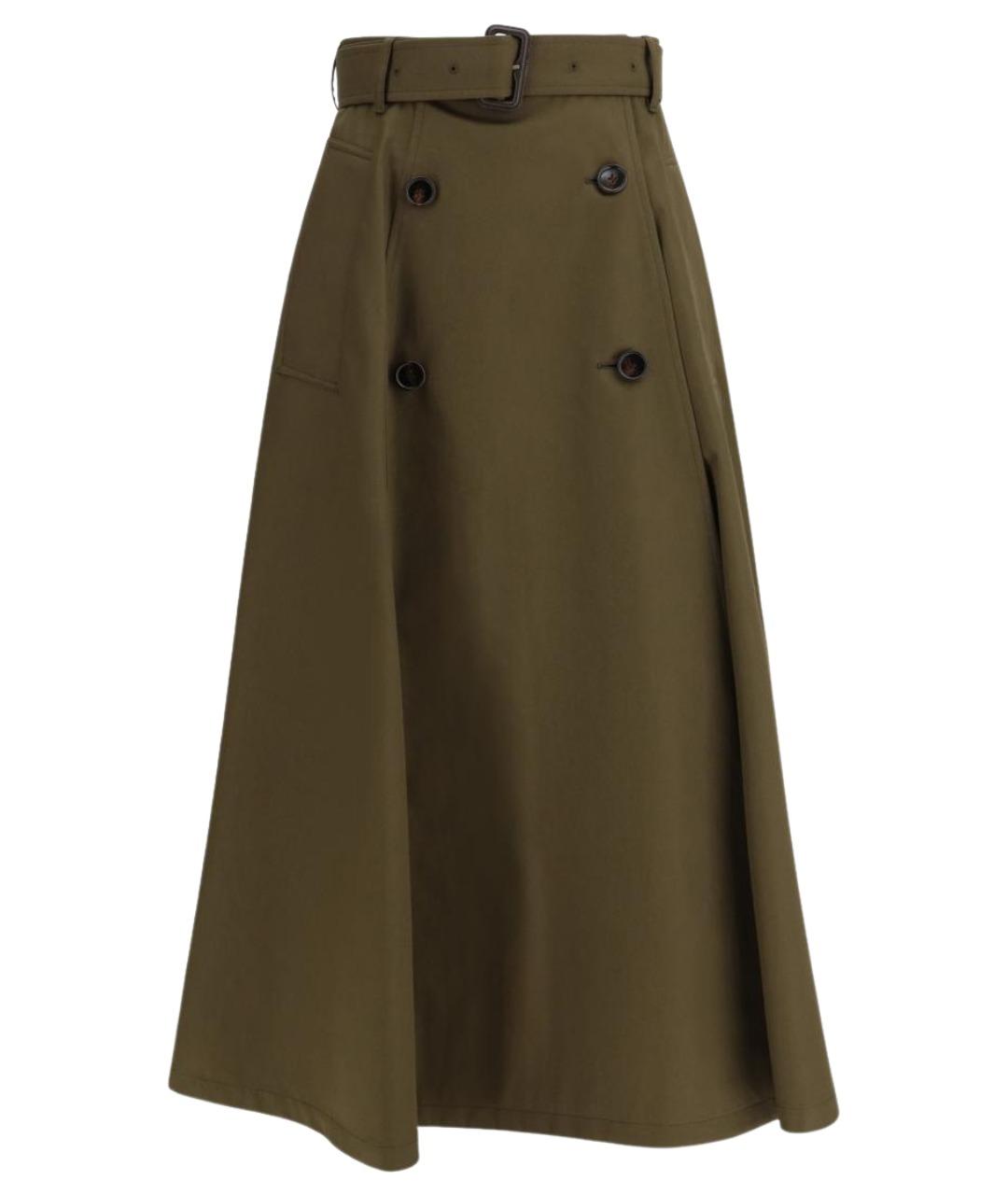 BURBERRY Хаки хлопковая юбка миди, фото 1