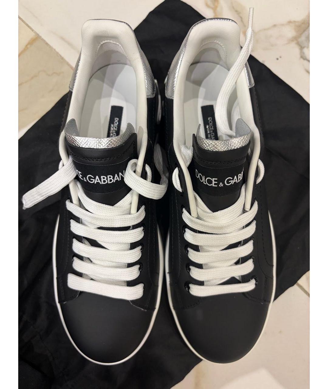 DOLCE&GABBANA Черные кожаные кеды, фото 3