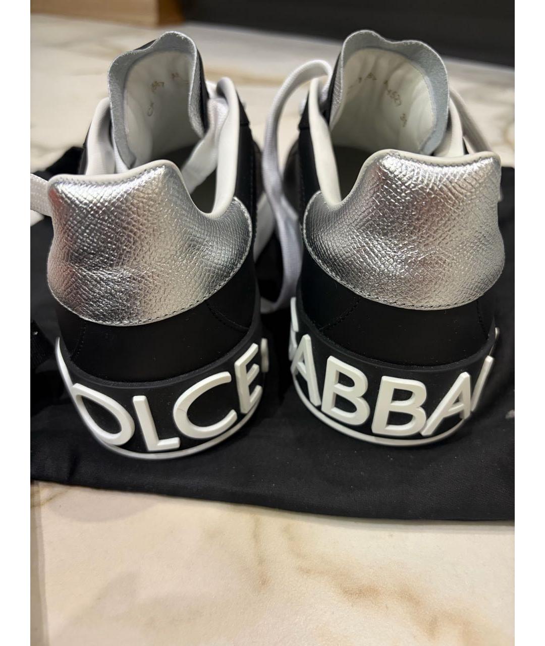 DOLCE&GABBANA Черные кожаные кеды, фото 4