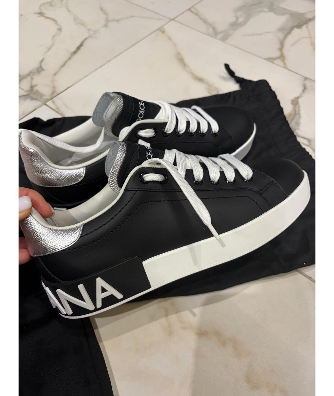 DOLCE&GABBANA Черные кожаные кеды, фото 5