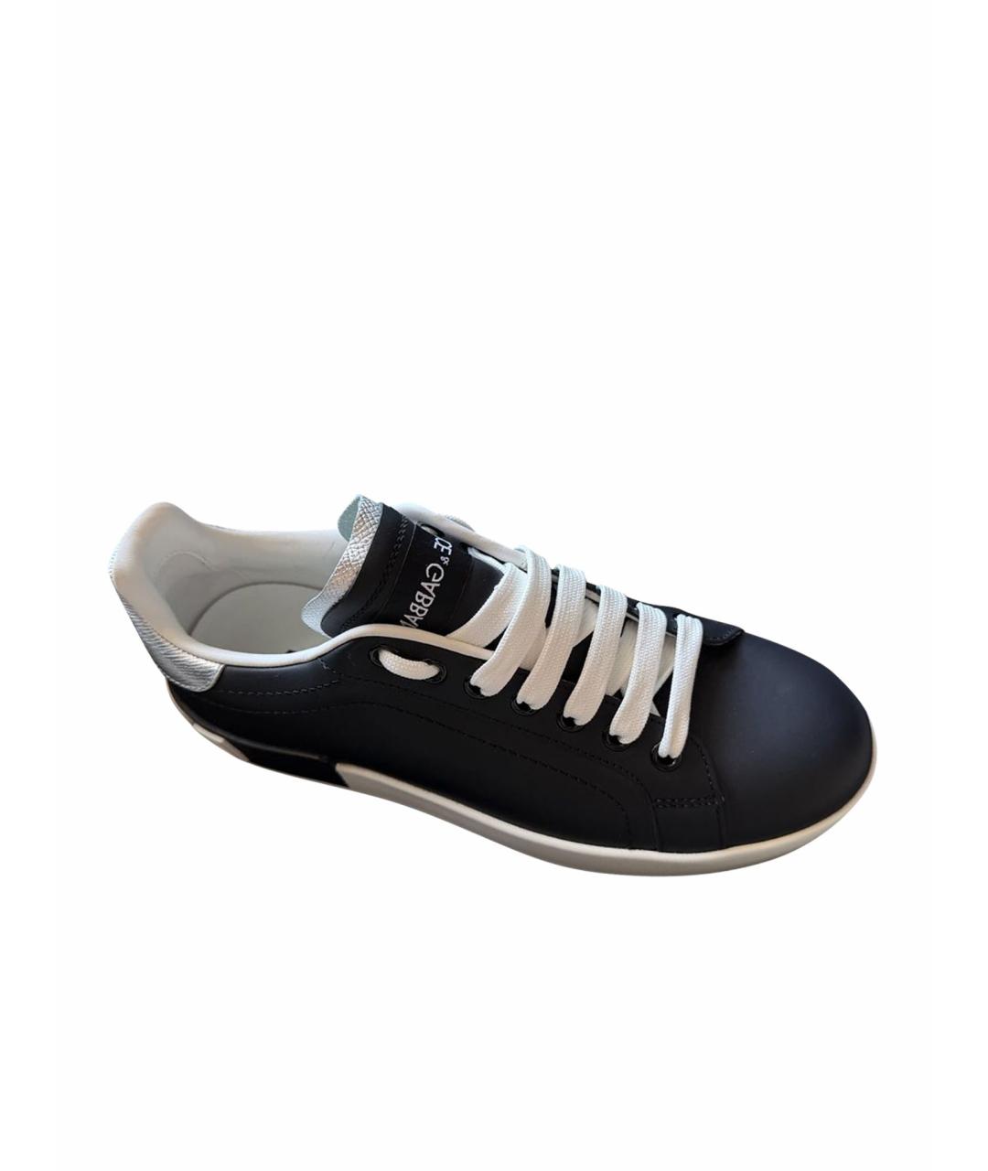 DOLCE&GABBANA Черные кожаные кеды, фото 1