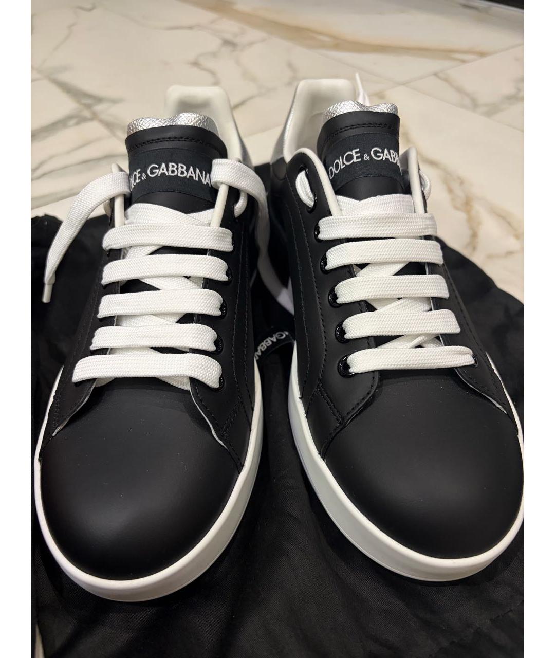 DOLCE&GABBANA Черные кожаные кеды, фото 2