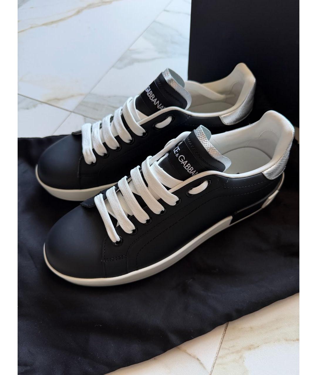 DOLCE&GABBANA Черные кожаные кеды, фото 6