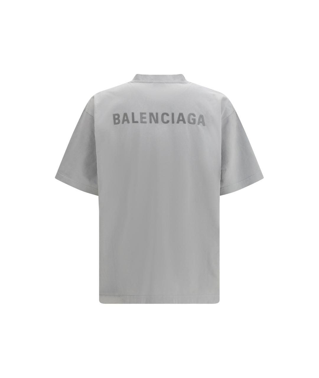 BALENCIAGA Серая хлопковая футболка, фото 2