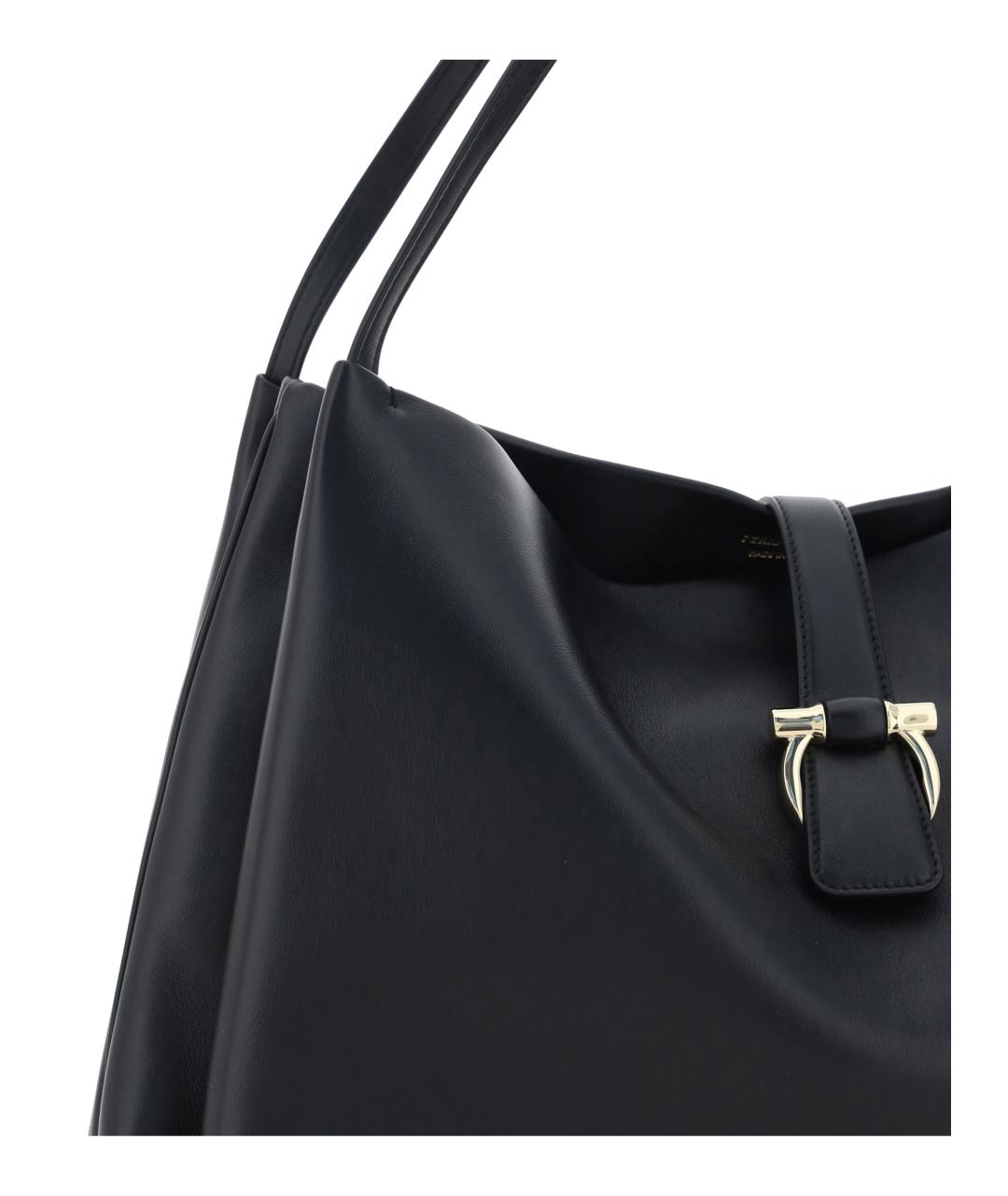 FERRAGAMO Черная кожаная сумка тоут, фото 4