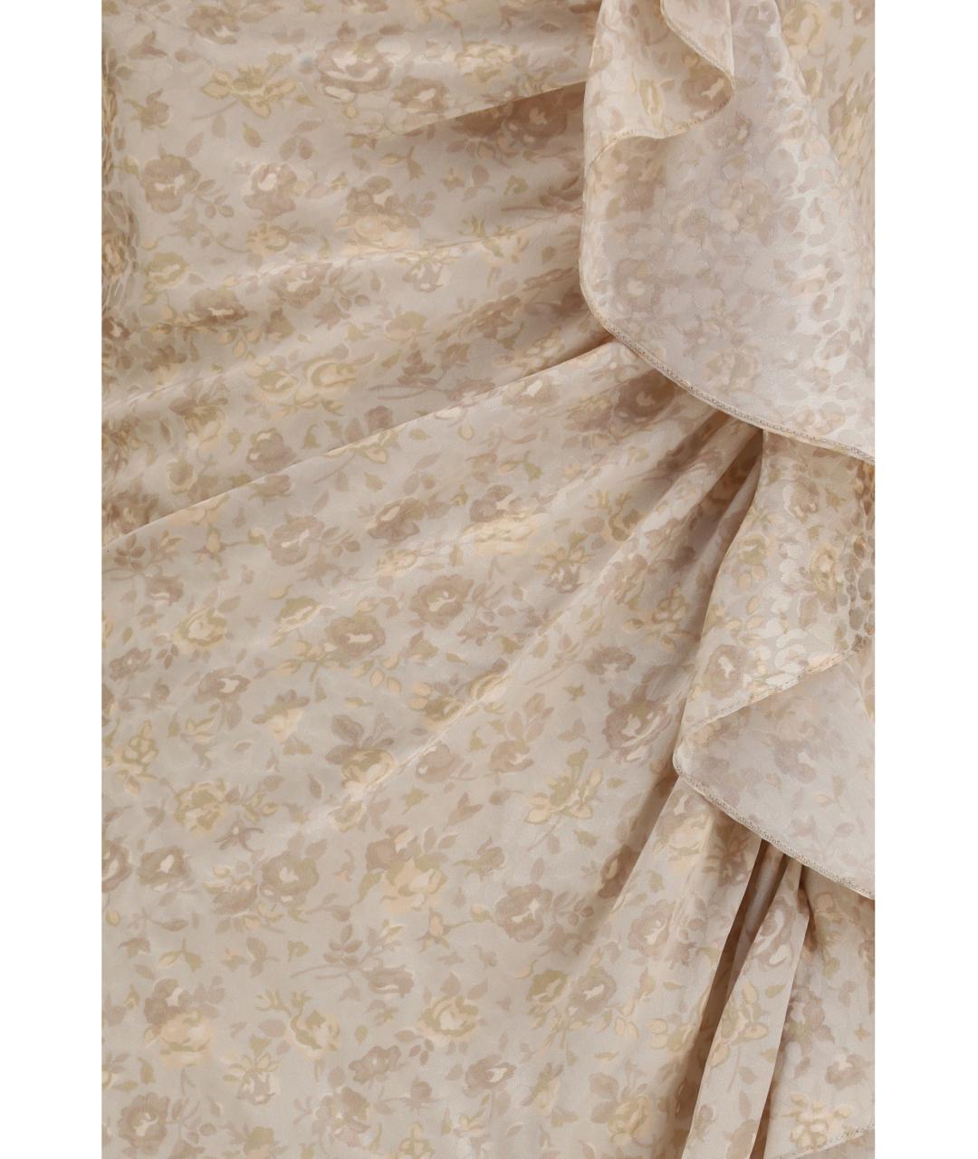 ALESSANDRA RICH Бежевое шелковое повседневное платье, фото 3