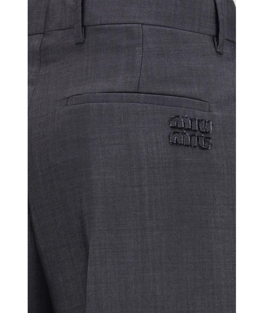 MIU MIU Антрацитовые шерстяные прямые брюки, фото 3